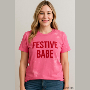 Bella Canvas Pink Festive Babe Bleached T-Shirt Small